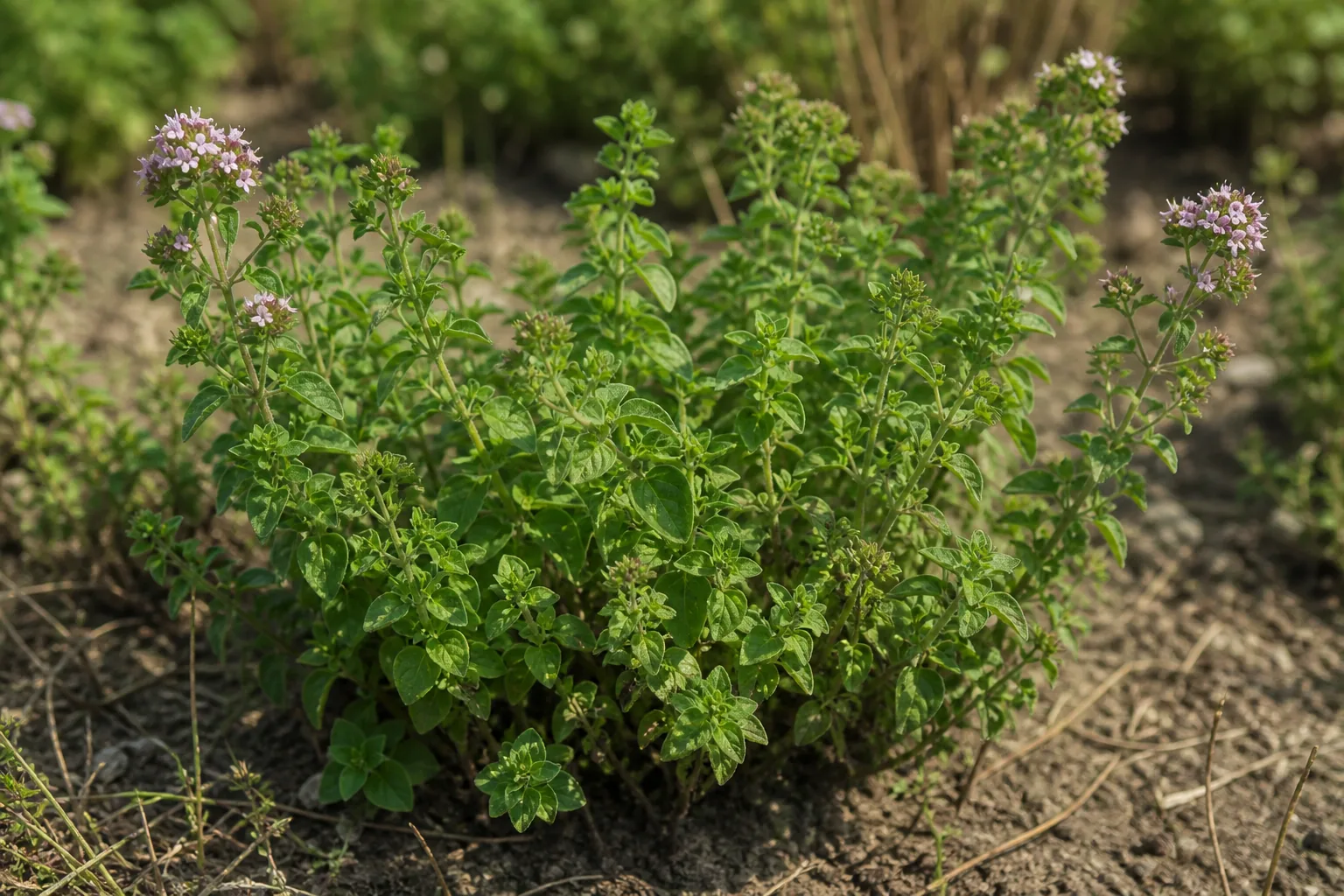 Oregano w słonecznym, suchym zakątku ziołowym
